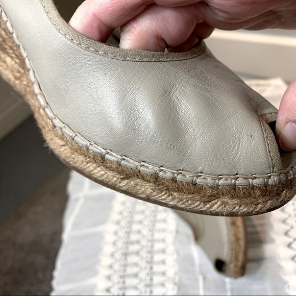 Aedo Made in Spain Taupe Upper Leather Wedge Espadrilles Open Toe Sandals Sz 37 - Picture 8 of 13